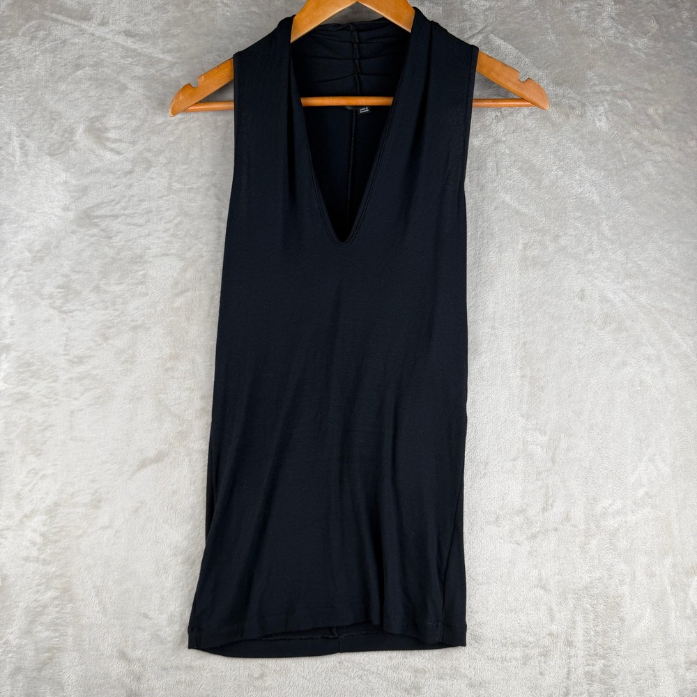 Sisley Womens Black Deep V-Neck Sleeveless Ruched Back Tank Top Size S RN 64961